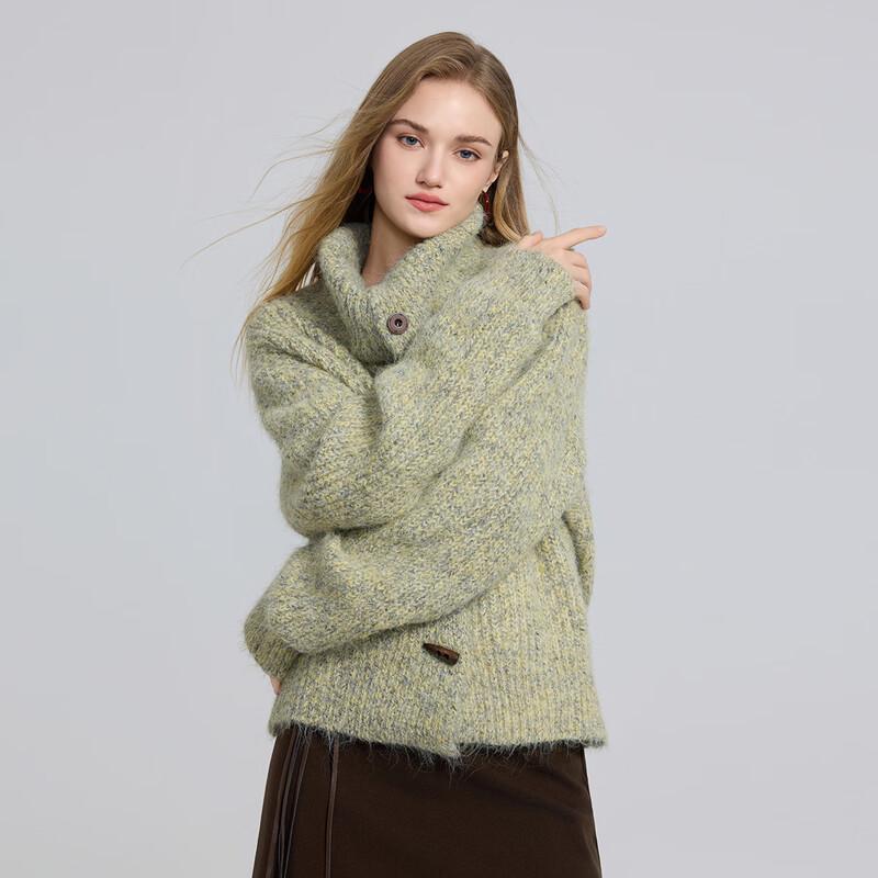 Women's Long-Sleeve Stand-Collar Wool Knit Cardigan