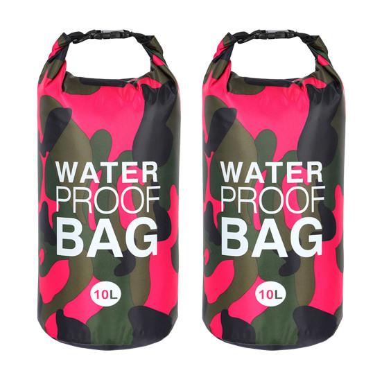 

2 шт. 10 л Камуфляжний дрейфуючий водонепроникний мішок великої ємності, легкий портативний відкритий каякінг, дайвінг, плавання, плавання, рафтинг, пляжний сухий мішок 10L 2pcs рожевий червоний колір