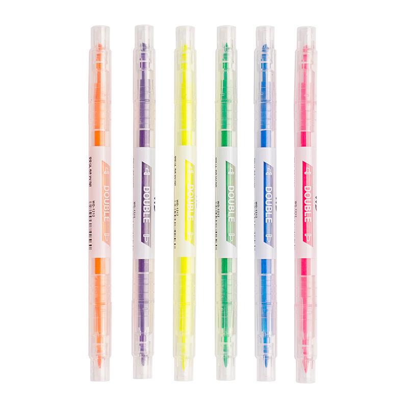 Double-Ended Fluorescent Highlighter Set - 6 Colors, Slanted Tips, Ideal for Students