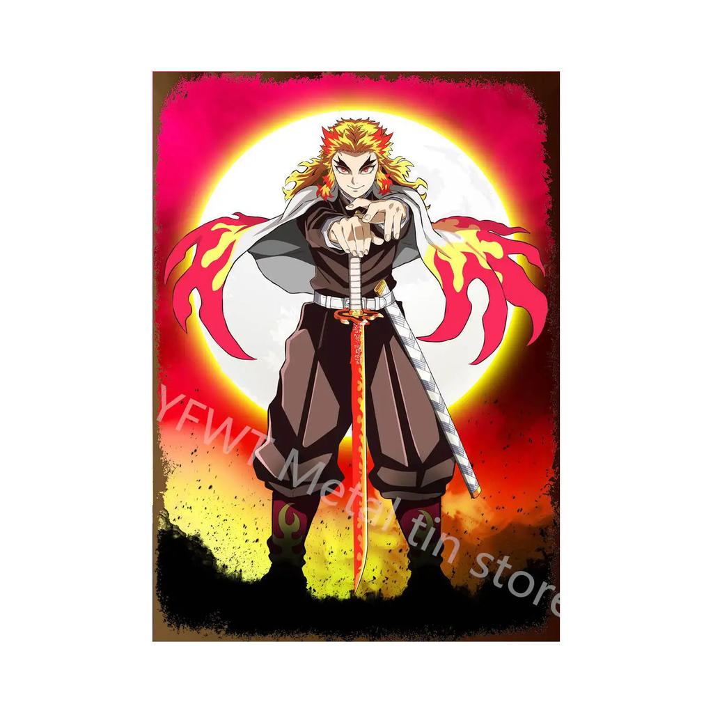 Demon Slayer Tin Sign Vintage Anime Metal Poster Colorful Wall Art Iron Plaque Retro Home Decoration for Bar Cafe Living Room