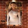 Mfoever Tin Sign Gorgeous Busty Blonde Model In White Off Shoulder Ribbed Bodycon Mini Dress Posing Vintage Metal Tin Sign Retro Iron Painting W