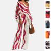 2026 Spring New Women's Clothing, European and American Cross-border Fashion Suit, Printed Bat Sleeve Waist Wide-leg Pants Suit