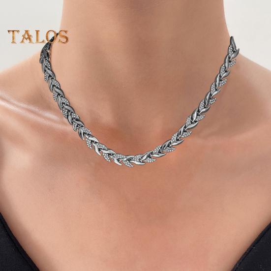 2Pcs/Set Women Jewelry Set Leaves Shape Rhinestone Inlaid Adjustable Length Necklace Bracelet Set Party Wedding Decor