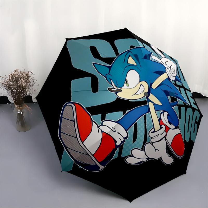 1PC Sonic, Hedgehog Automatic Open/Close, 8-Rib Durable Frame Compact Travel Umbrella for Men & Women S1222008