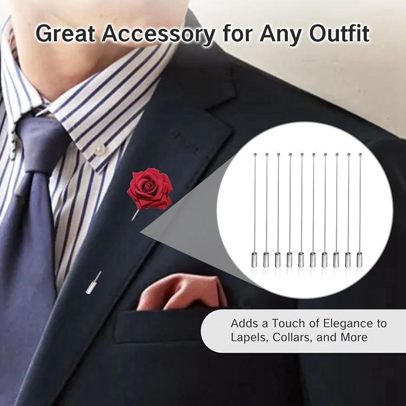 Good-10Pcs Hat Pins For Jewelry Making Long Silver Brooch Pin Sticks With Stopper Thin Lapel Boutonniere Craft Accessories