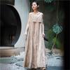 Johnature Woman Spring Fashion Chinese Style Print Casual Dress Solid Color Niche Sleeveless V-neck Vintage Dress