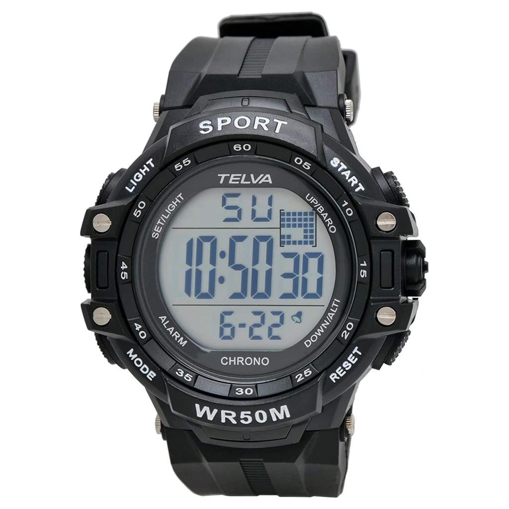 CREPHA Digital Urethane Men's Wristwatch, Waterproof, Stopwatch, Strap, Black, TE-D281-BK