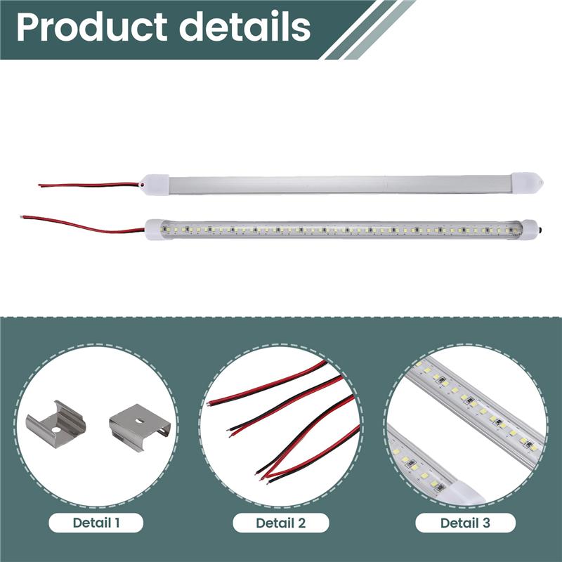 MML-12V Interior LED Light Bar 48 Leds Strip Lights With Switch And Magnets 6500K White Light For Car Van RV With US Plug серебряный