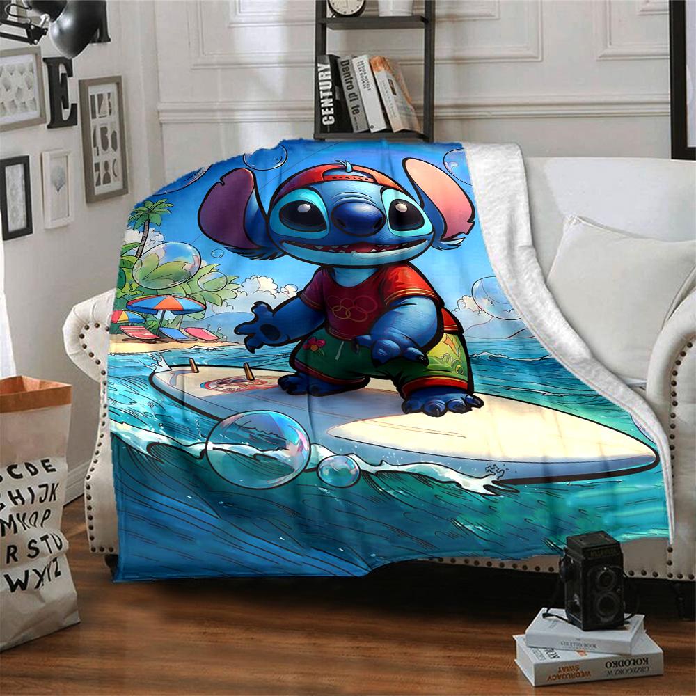 Stitch Island Adventure Flannel Blanket Super Soft Warm Cozy Blanket For Sofa Bed Office Travel Allseason Home Decor Gift