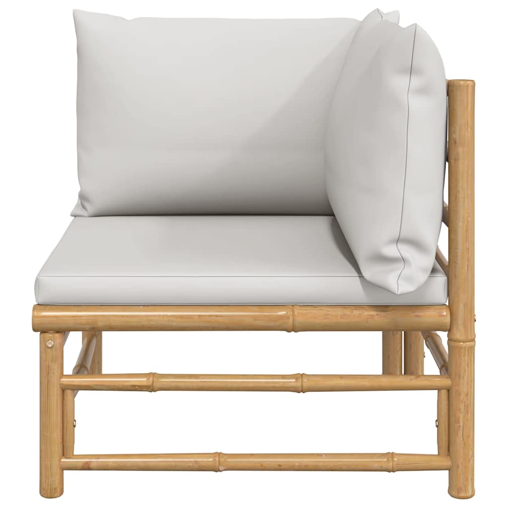 Vidaxl Narożna Sofa Ogrodowa Z Jasnoszarymi Poduszkami, Bambusowa