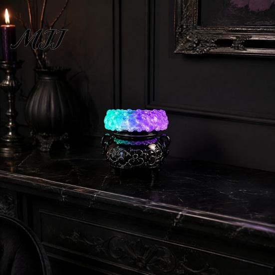 Hexen Zimmerdekorationen Halloween Kessel LED Blasenlicht, Leuchtender Hexen Kerzenhalter, Hexerei Motto Party Deko Farbwechselnde Gruselige Trank Lampe