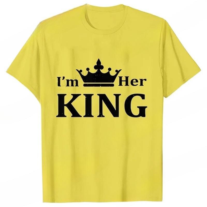 I'm Her King I'm His Queen Couples T-shirt King Queen Outfit for Men Women Lover T Shirts for Couple Gift Tee Shirts Tops