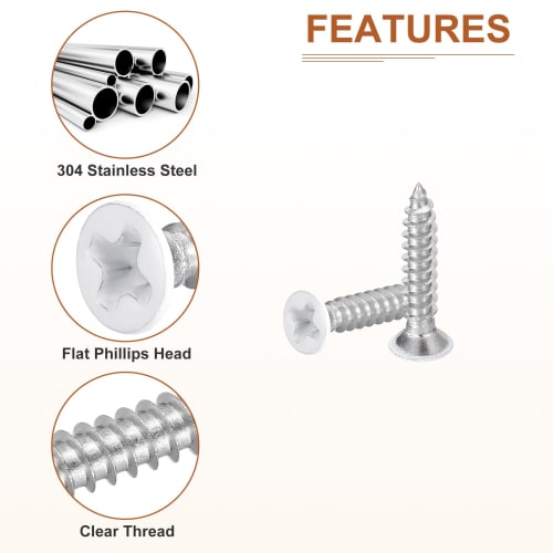 DTGN 25pcs ST3 x 15mm Flat Head Wood Screws, 304 Stainless Steel White Cross Head Self-Adhesive Screws - Ideal for Woodworking and Furniture