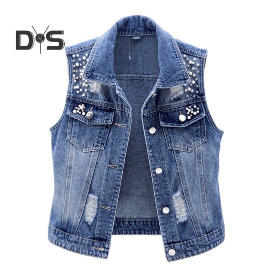 

Женский джинсовый жилет без рукавов, свободный, с лацканами, с отделкой из бисера, однобортный, однотонный, винтажный, с фирменной строчкой, в стиле хип-хоп, уличная одежда, женский жилет на осень и весну 2XL