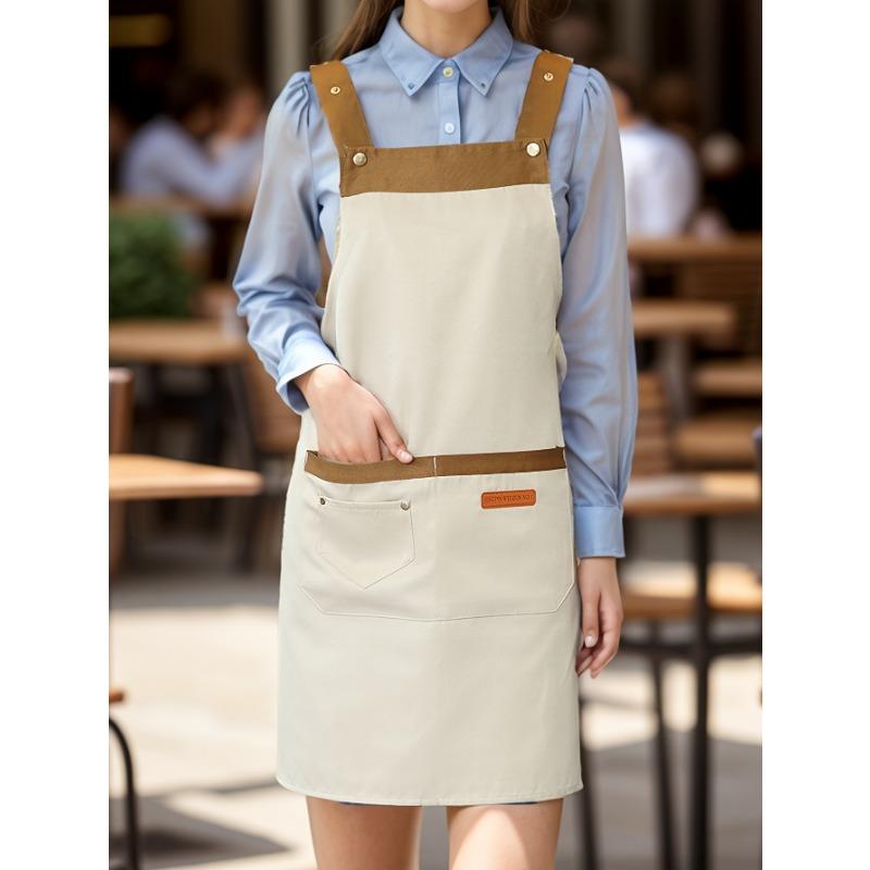 1pc Unisex Adjustable Apron with Pockets,Polyester 100% Non-Stretch, Regular Fit, Sleeveless, H-Shaped Hem, Woven for Cooking, Baking,Restaurant Staff