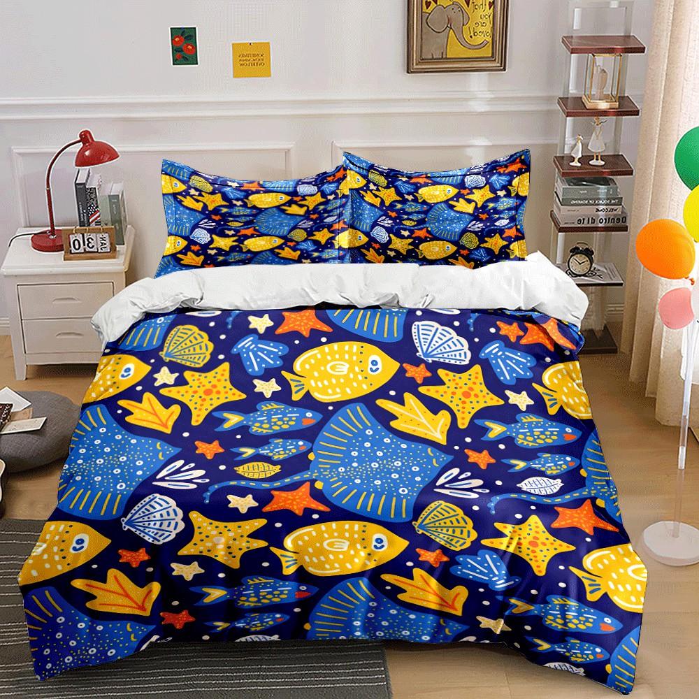 Colorful Ocean-Themed Patterned Set Exquisite Three-Piece Bedding Set Gift For Kids And Adults