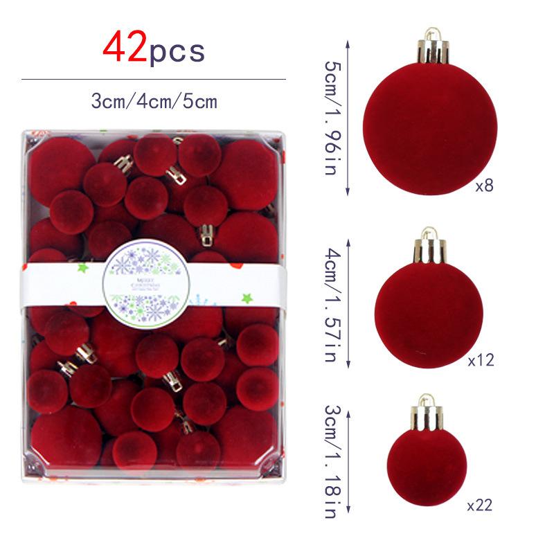 42-teiliges Beflocktes Weihnachtskugel-Schmuckset Weihnachtsbaum-Hängekugeln Dekorationen Party Haus Weihnachtsbaum Deko