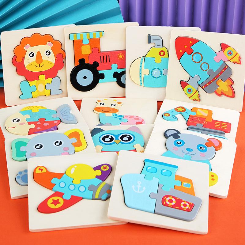 3D Wooden Animal & Vehicle Puzzle Blocks - Educational Hand-Grasp Board for Kids