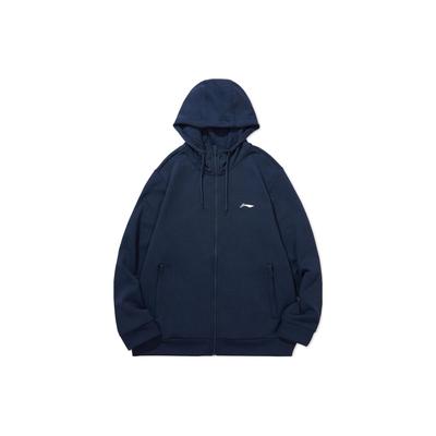 Li Ning Badminton Series Solid Color Hooded Running Training Jacket Men Jackets Navy-Blue AWDTD73-3