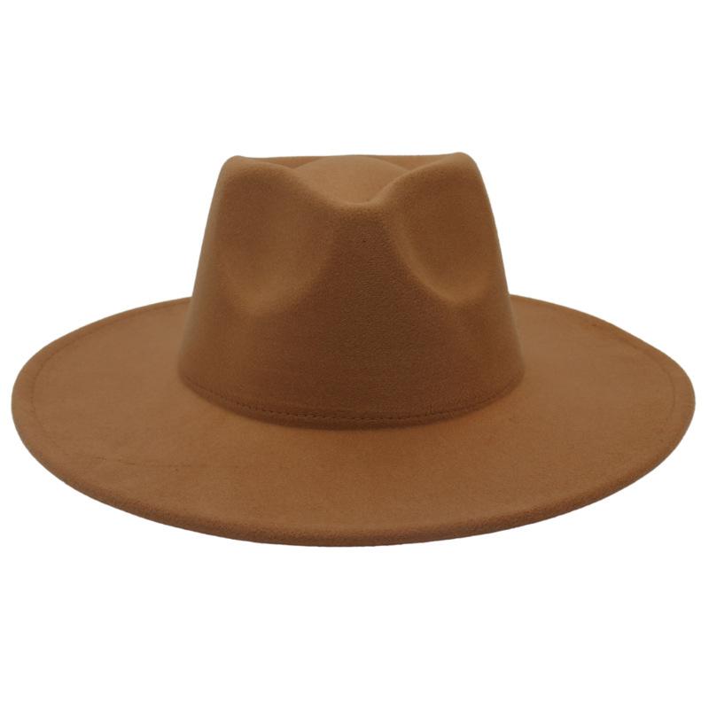 Big Brim Top Hat Women'S Coat With Hat Felt Hat Solid Color Cashmere Jazz Hat