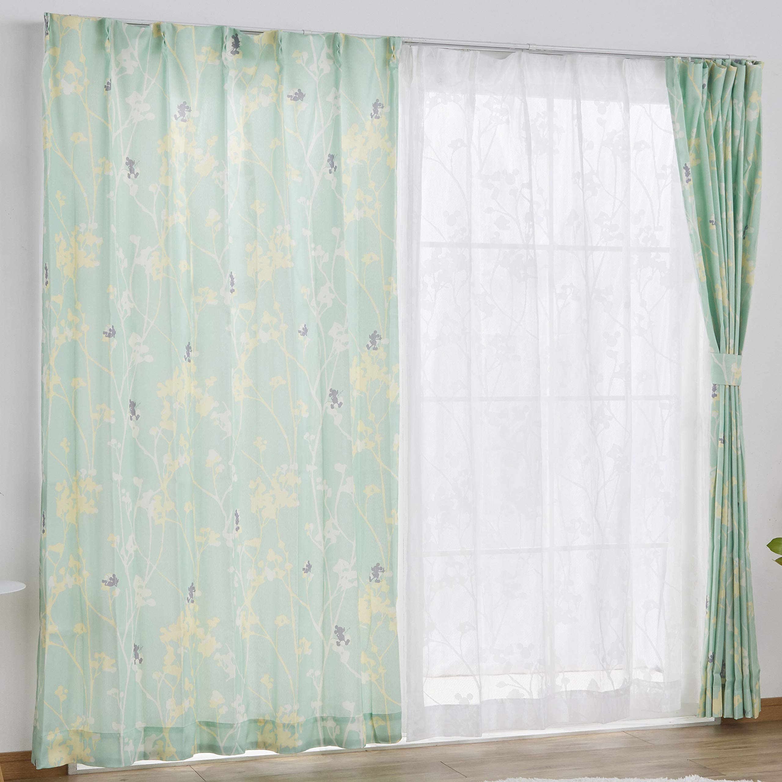 

Disney Mickey Mouse Set of 4 2 100cm Wide x 135cm Green (Branch Pattern) Curtains, (2 Drapes, Lace), Long, HZ-AE-mg-D зелёный