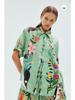 2023 New Casual European & American Two-Piece Set: Cotton & Linen Print Shirt + Shorts