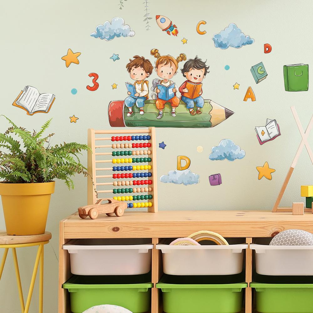 Creative Explorer In Ocean of Books Wall Sticker Imaginative Educational Self-Adhesive Removable Decor for Study Room Bedroom Kids Room