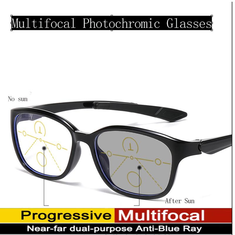 Progressive Multifocal Reading Glasses Photochromic (Light-Adaptive) Tr Frame +1.00 To +4.00 Diopters Unisex 81299