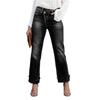 Ladies' Color Casual Versatile Mid Waist Straight Leg Denim Straight Leg Jeans With Fringed Edges