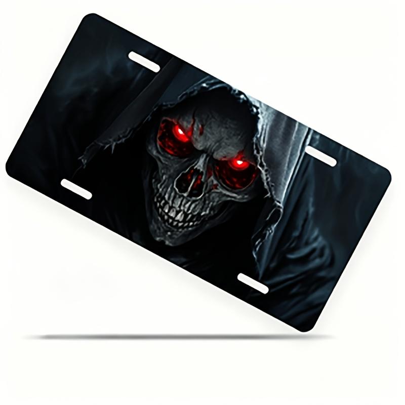 D Flat D Flat Open D Flat License Plate Cover and Frame with Skull Decoration on the Front Unisex License Plate Cover a