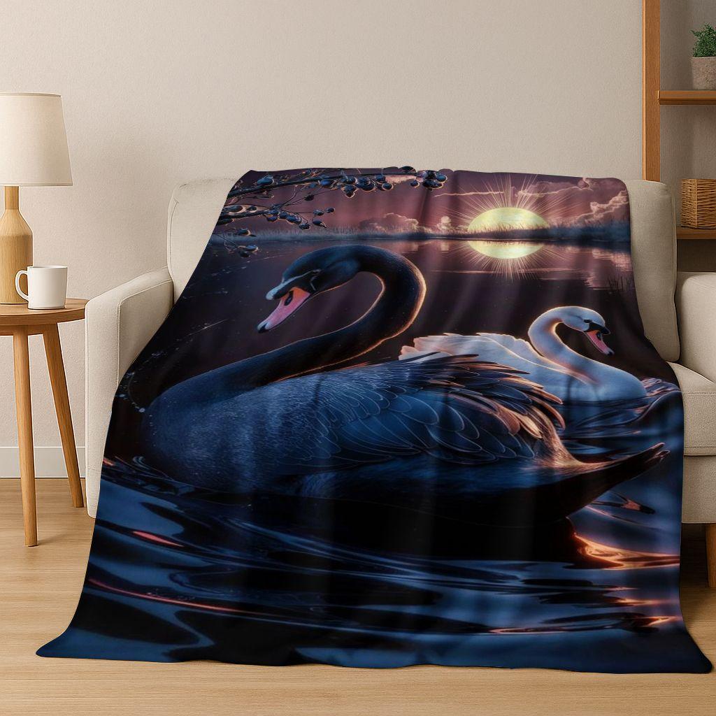 Dream Love Swan Art Cartoon Flannel Blanket,Cozy Soft Throw Blanket for Home Bedroom Bed Sofa Picnic Office Cover Gift Kids