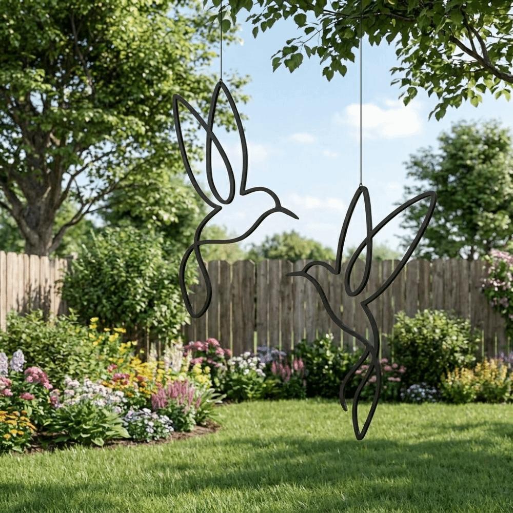 2PCS Black Hummingbird Silhouette Ornament Wall Mounted Bird Hanging Ornaments for Living Room