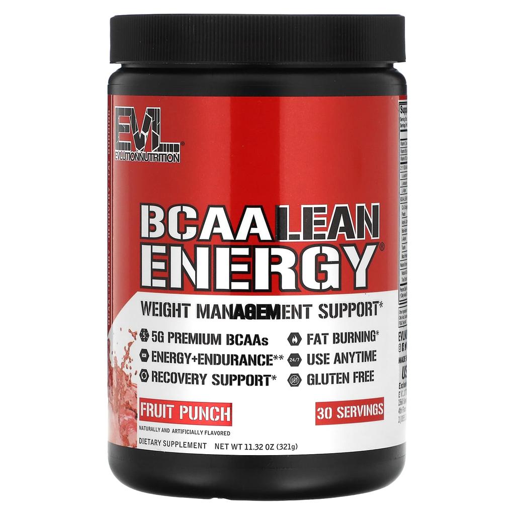 EVLution Nutrition BCAA LEAN ENERGY, Fruit Punch, 11.32 Oz (321 G)