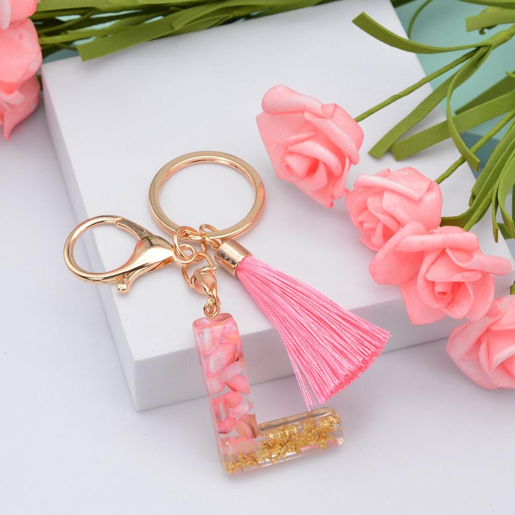 Jewelry Ornament Resin Material Alphabet Key Chain Glitter Keyring Bag Pendant Letter Keychain