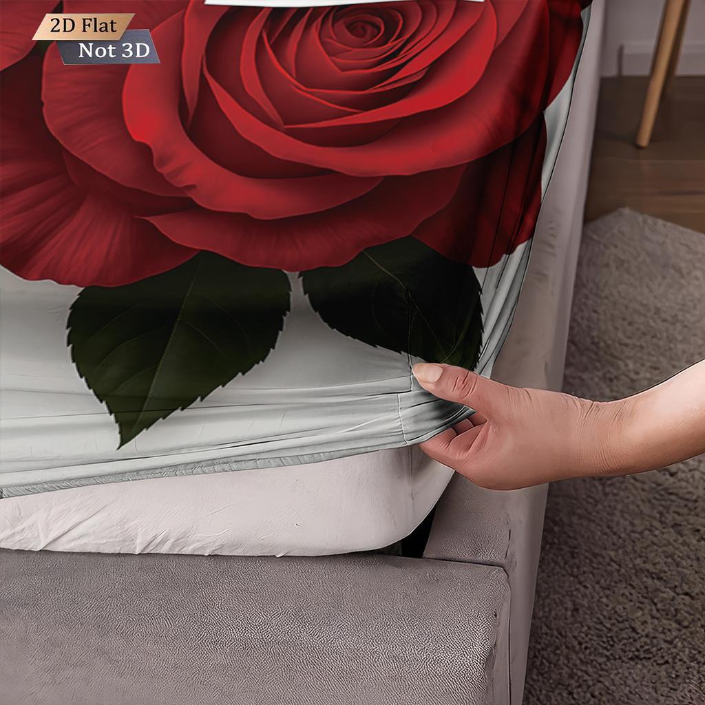 3pcs Valentine's Day Red Rose Print Coreless Bed Sheet Set Multi Size Soft Bedcover Bedroom Bedding Decoration Machine Washable