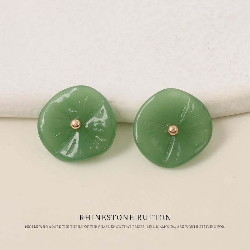 

5 шт. Пуговицы стеклянные в национальном стиле в виде листьев лотоса для китайского чонсама, ханфу, рубашки, декоративные пуговицы для свитера, кардигана, маленькие свежие пуговицы 15Mm dark green + gold