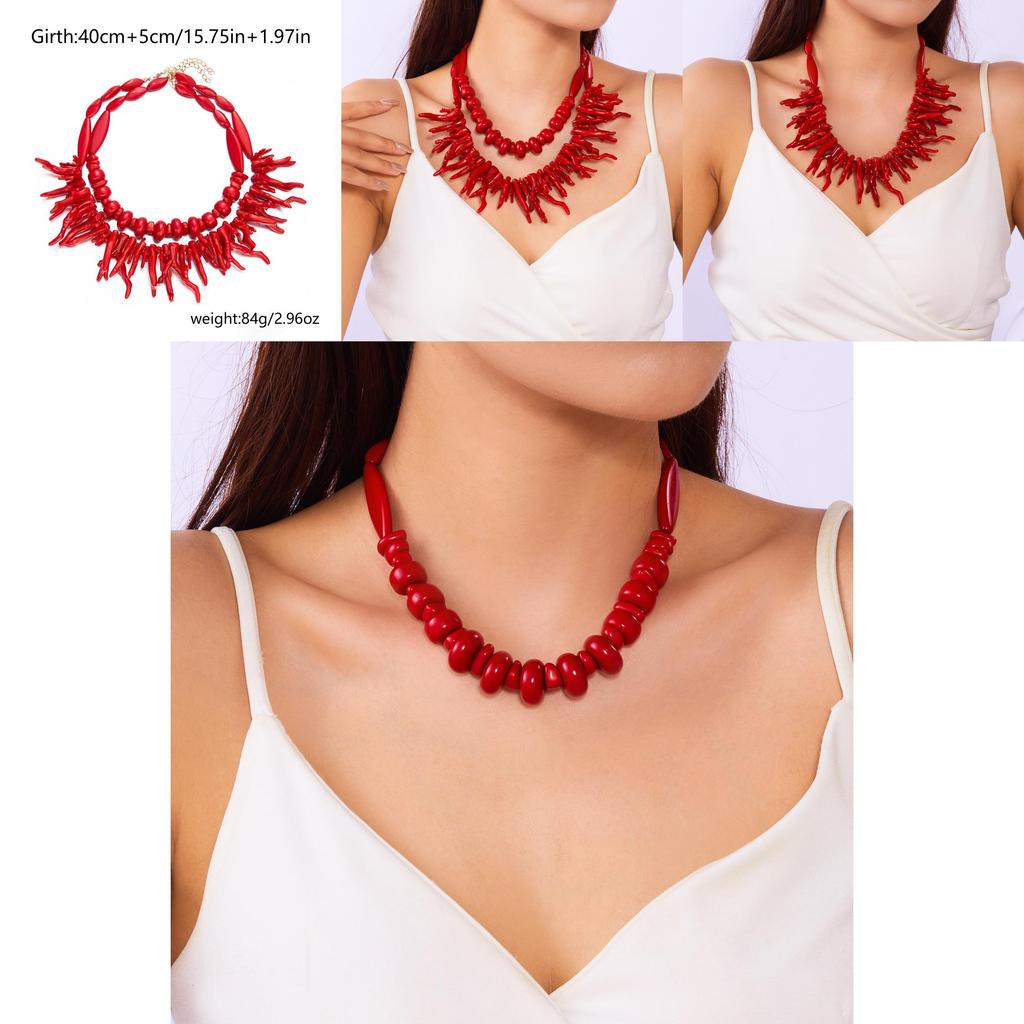 Women Resin Coral Necklace With Electroplated Geometric Design