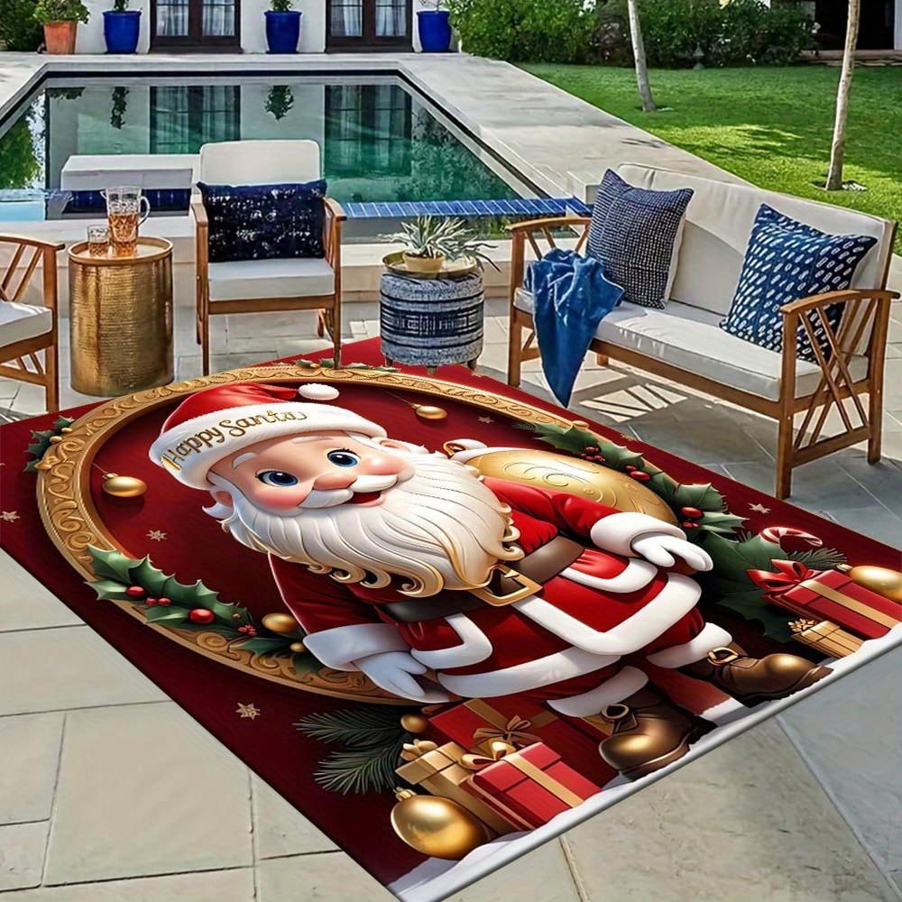 1pc Christmas Themed Rug, Cute Santa Claus Print, Bedside Carpet, Non slip Laundry Room Mat, Machine Washable Water Absorbing Entrance Door
