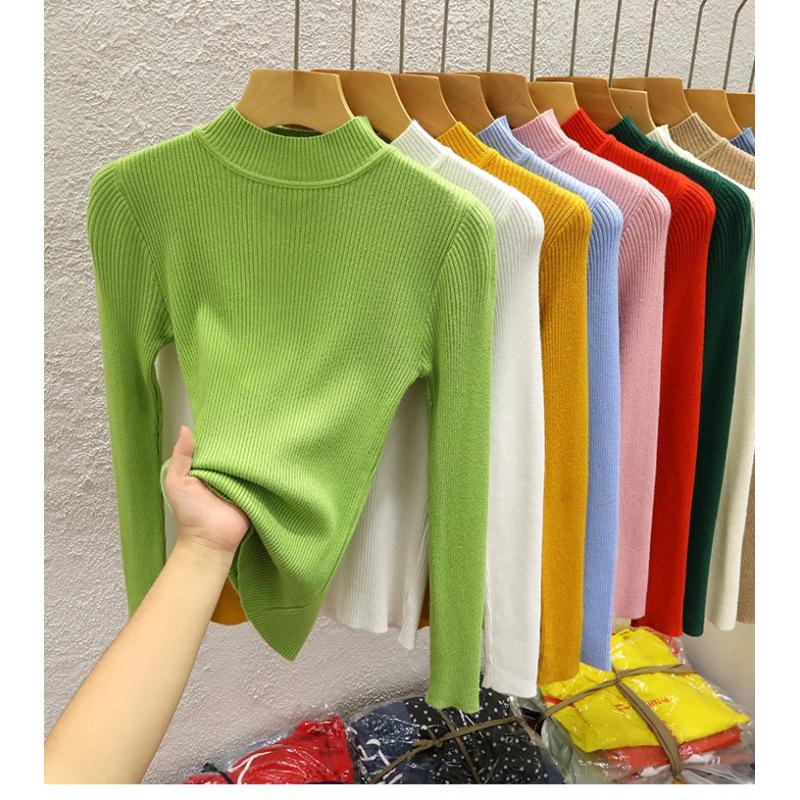 Semi-turtleneck sweater women's bottoming shirt autumn and winter new thin knitted sweater tight inner top women