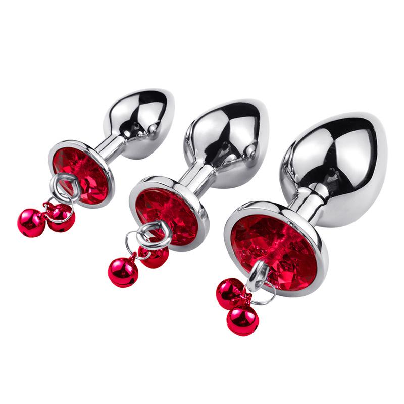 Analplug Sexspielzeug Edelstahl Glattstahl Buttplug mit Glöckchen rundem Kristallanhänger