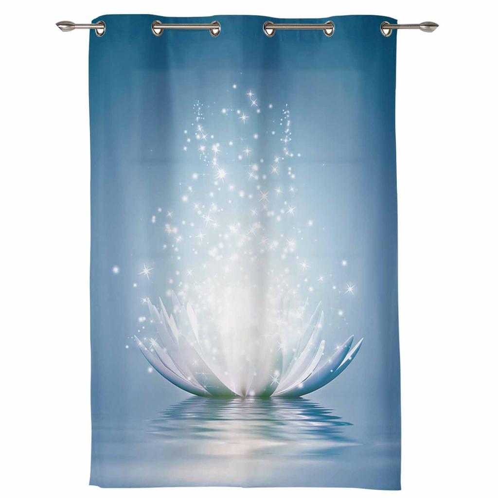 Flower Abstract Blue Lotus Curtains for Bedroom Living Room Drapes Kitchen Children's Room Window Curtain Modern Home Decor
