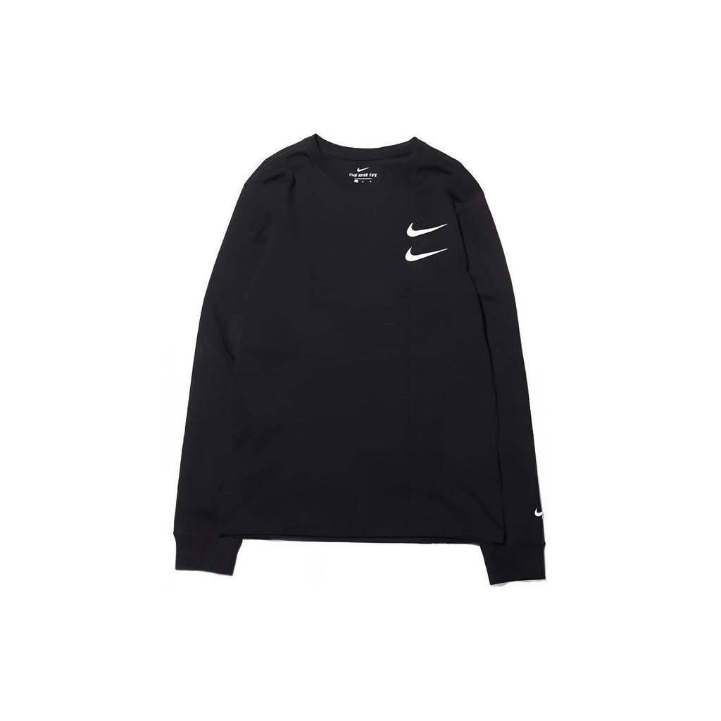 Nike Swoosh Casual Sports Long Sleeve Round Neck T-Shirt Men Tops Black DB6156-010
