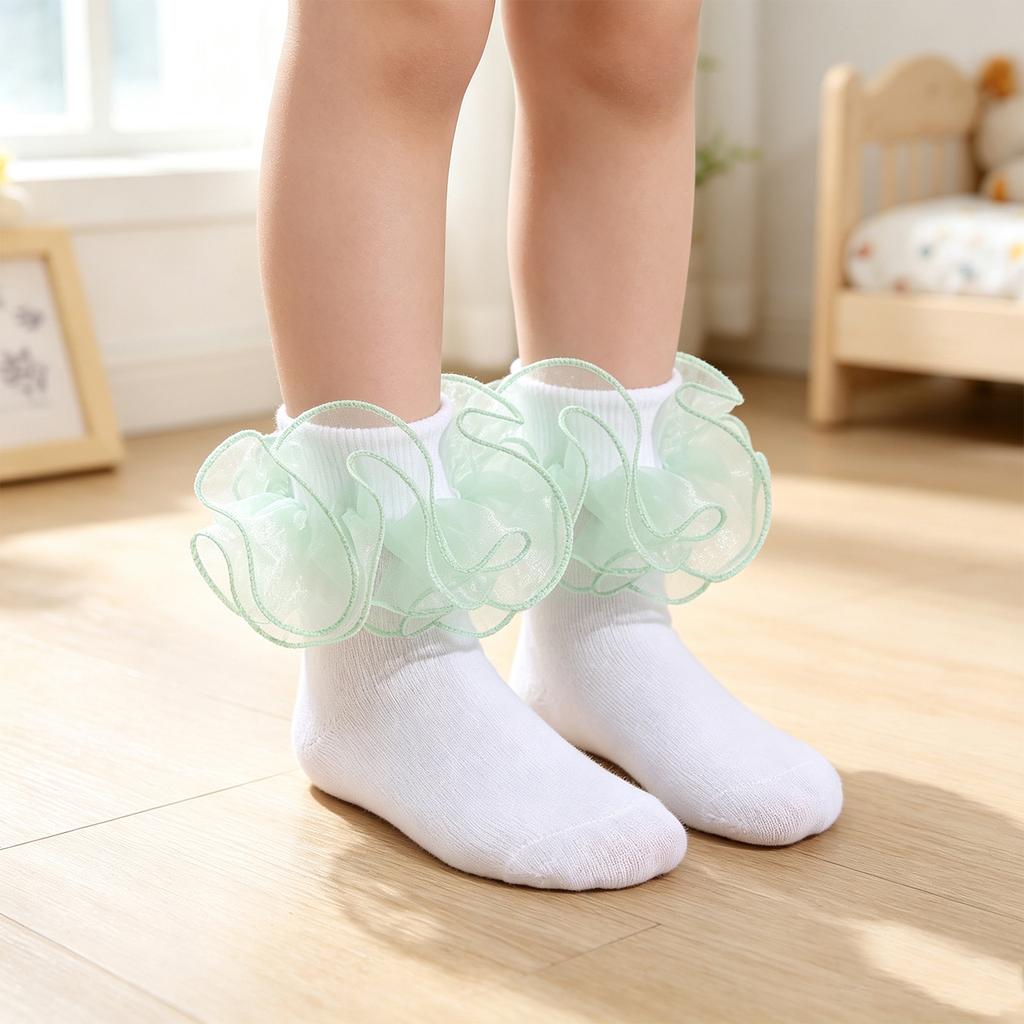Girls' Colorful Ruffle Lace Socks for Toddlers, Cute Frilly Socks for Everyday Wear