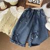 Girls Boys Pants Fashion Bow Loose Jeans Autumn Korean Style Childrens Wide Leg Pants Casual Baby Clothing