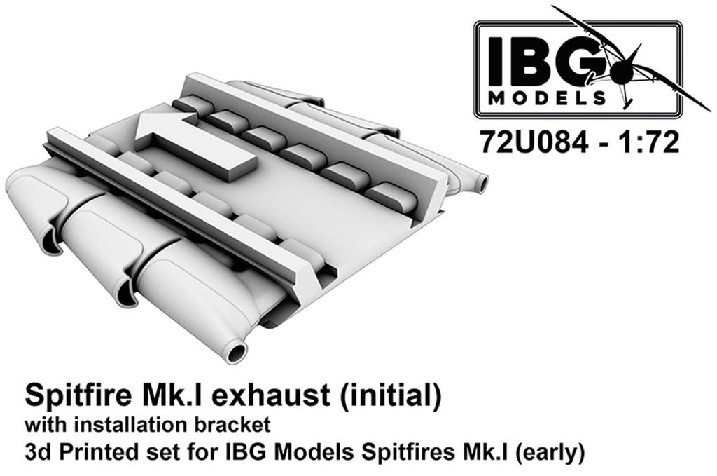 IBG Skala Spitfire Tidig Modell Avgasrör med Fäste 3D-printad Plastmodell PBU7284 1/72 Mk.I Klämma, Delar, (Flygplan)