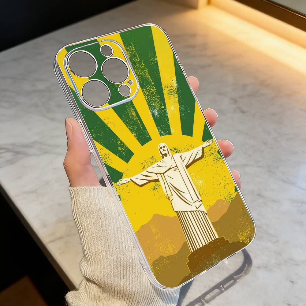 B-Brazil Brazilian Flag Phone Case For iPhone 17 16 15 14 13 12 11 Mini Pro Max Plus Transparent Cover