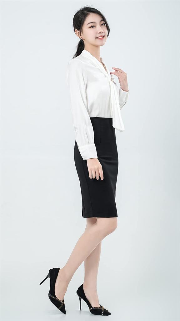 Syvent Black Office Plus Office Tight Suit Solid Business Pencil Skirt with Slit Women's Skirt, Size, Skirt, Skirt, Color,