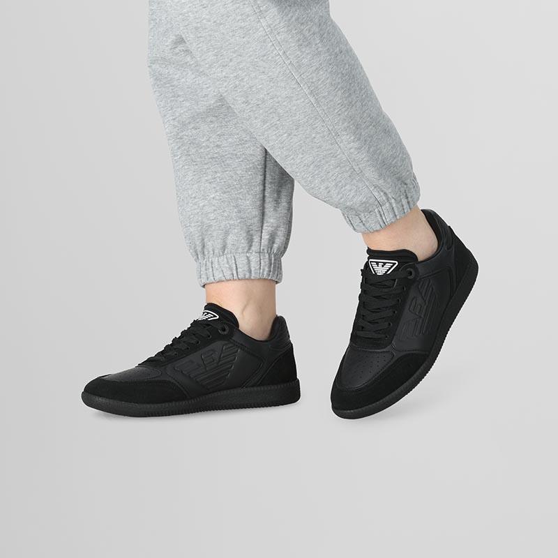 Emporio Armani Pu Leather Fabric Lace-Up Sneakers Unisex Sneakers Black 7X000405AF19826MC357