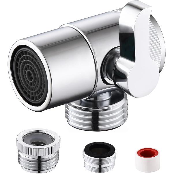 All Brass Faucet Diverter Valve with Aerator,Faucet Diverter Adapter for Sink Faucet Connection Shower Hose/Garden Hose/Portable Washing Machine