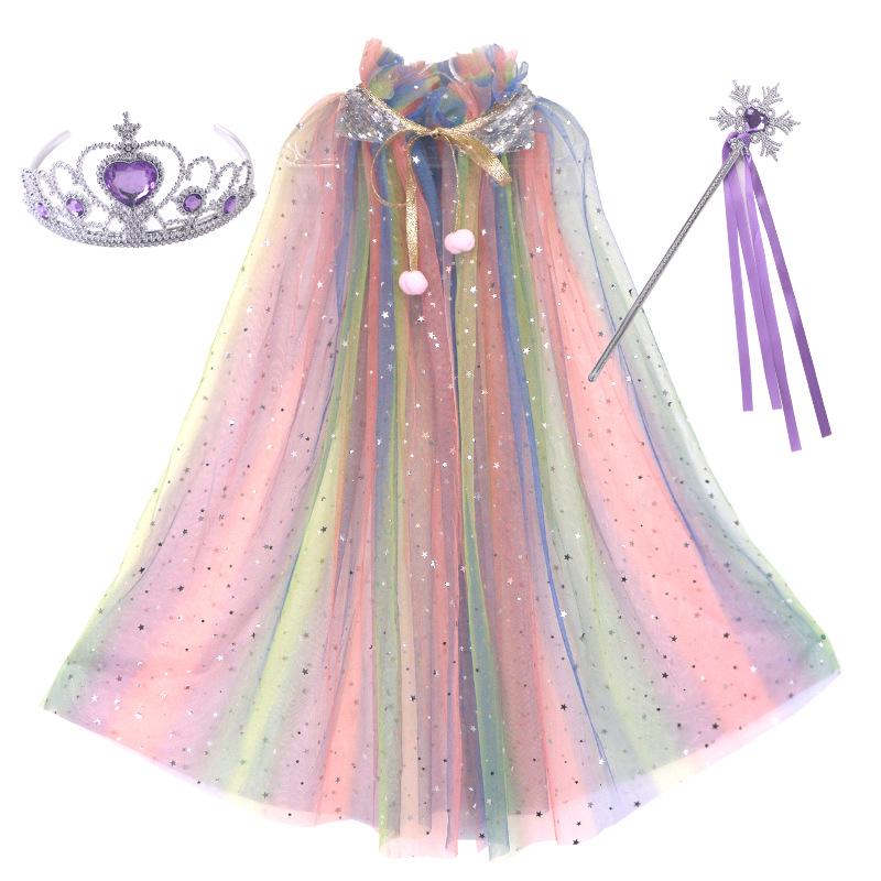 Girls' Elsa Princess Frozen Crown Set with Sequined Cape Shawl